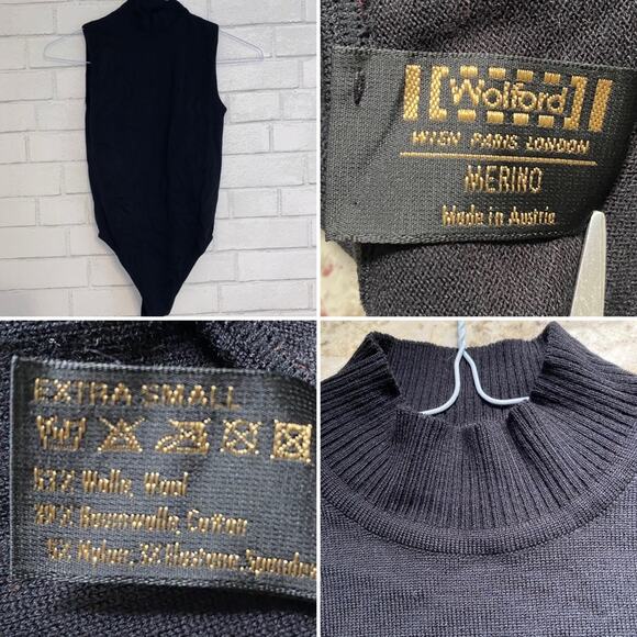 Wolford Austria $400 Merino Wool & Cotton String Mock Neck Bodysuit Body XS EUC - Picture 1 of 11